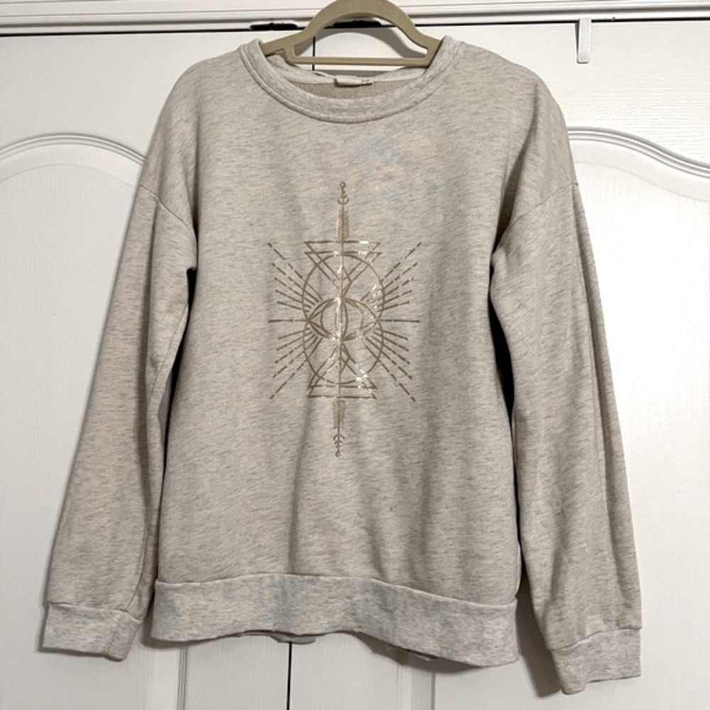 avocado Heather Gray Mystic Arrow Open Back Distressed Sweatshirt